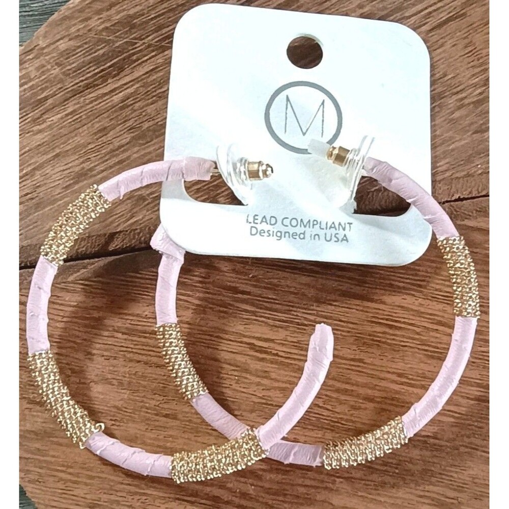 My Girl In LA Pink Faux Leather Gold Tone Hoop Earrings New